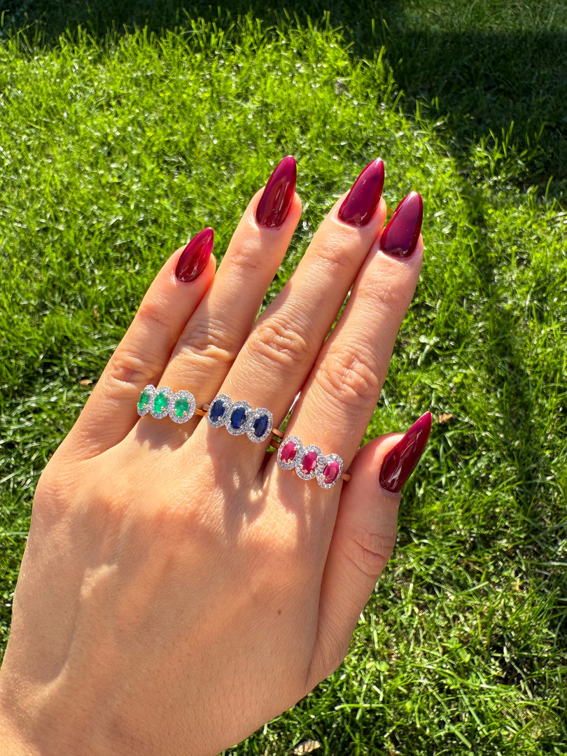 Emerald Trinity Halo Ring