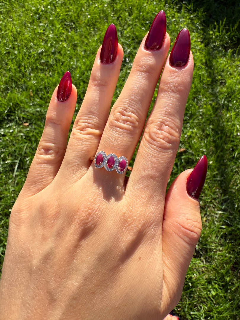 Ruby Trinity Halo Ring
