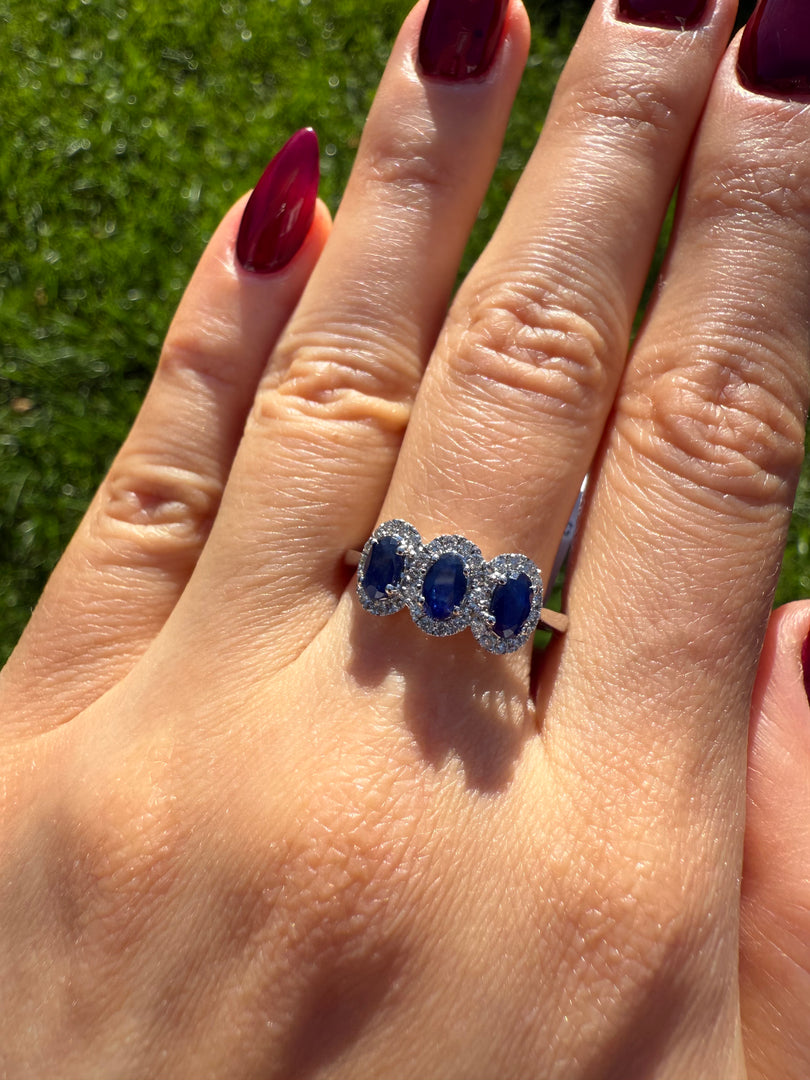 Sapphire Trinity Halo Ring