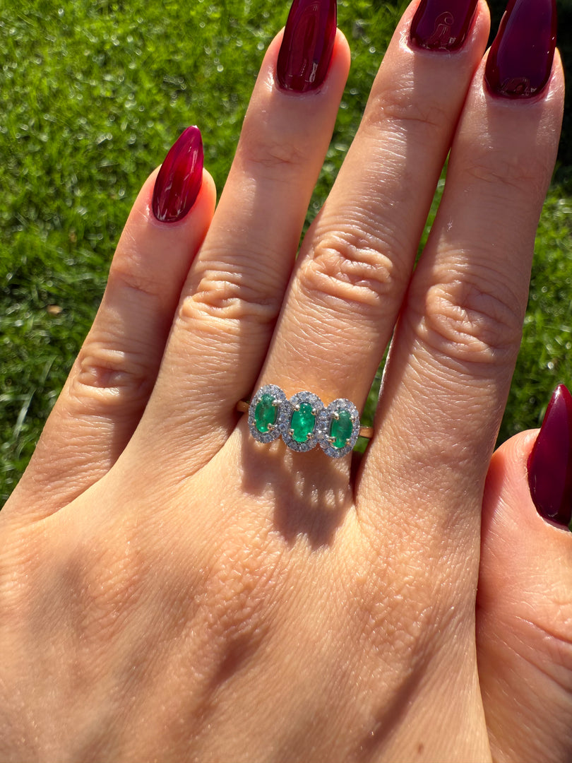 Emerald Trinity Halo Ring