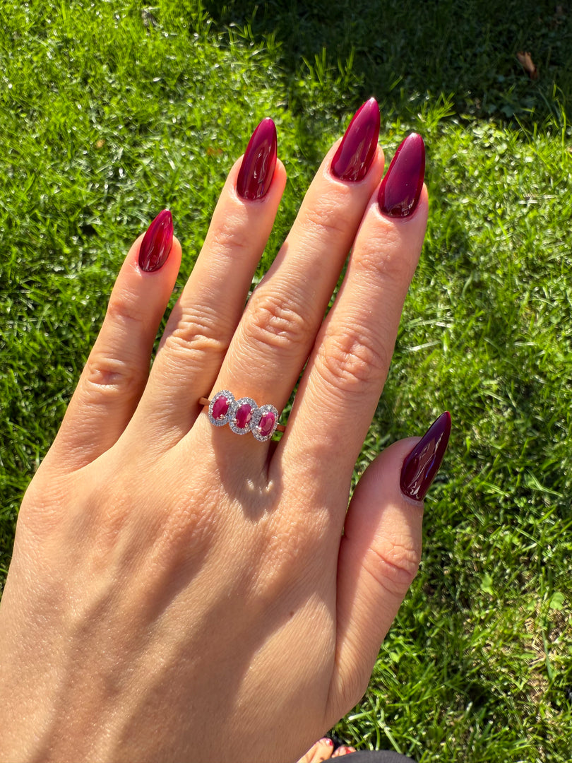 Ruby Trinity Halo Ring