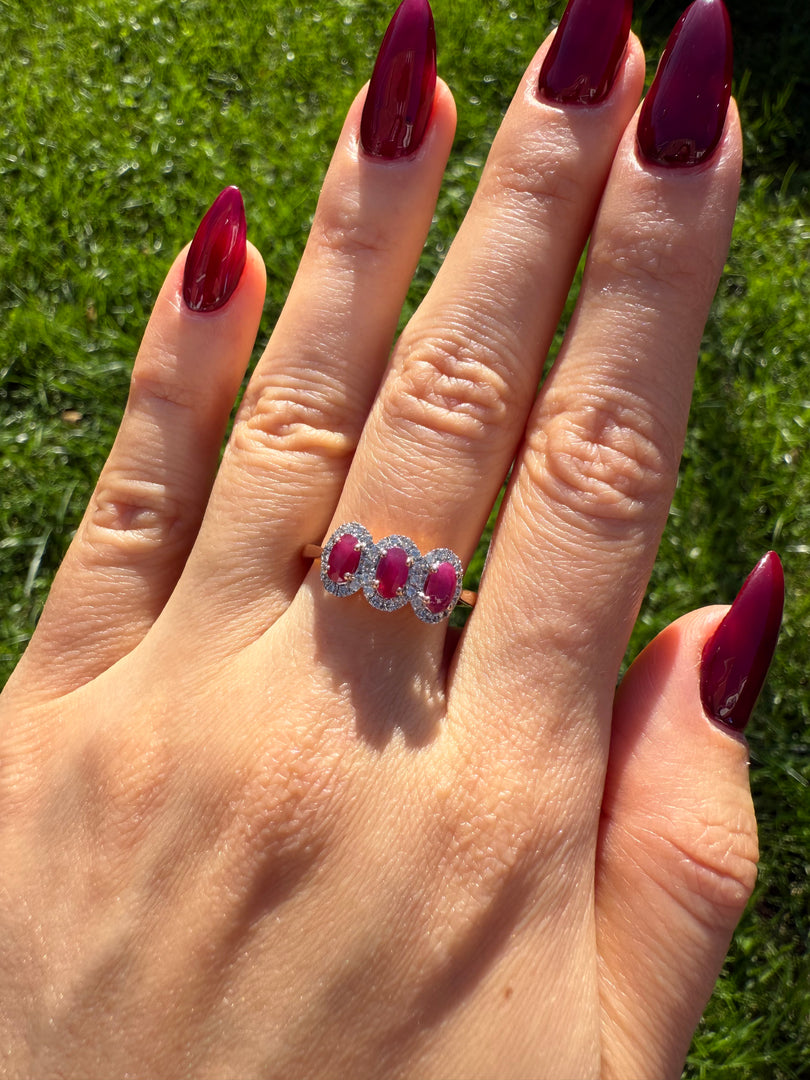 Ruby Trinity Halo Ring