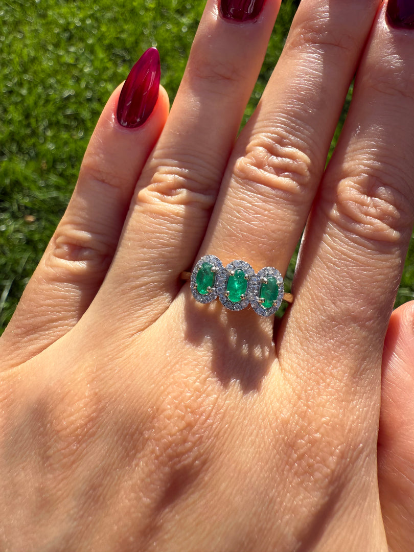 Emerald Trinity Halo Ring
