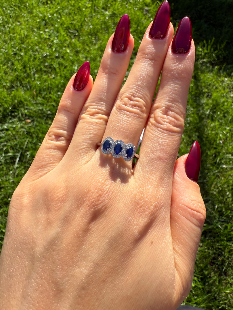 Sapphire Trinity Halo Ring