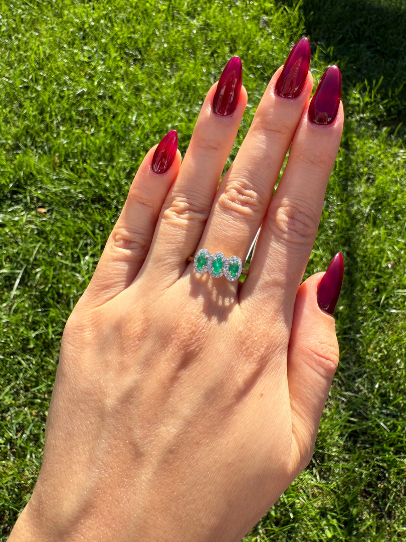 Emerald Trinity Halo Ring